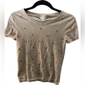 JCrew Women’s Gray Shirt Sweater‎ Hearts Short sleeve Size XXS